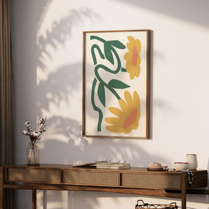 Premium Poster of Vibrant Artistic Floral Design with Yellow Blossoms Posters