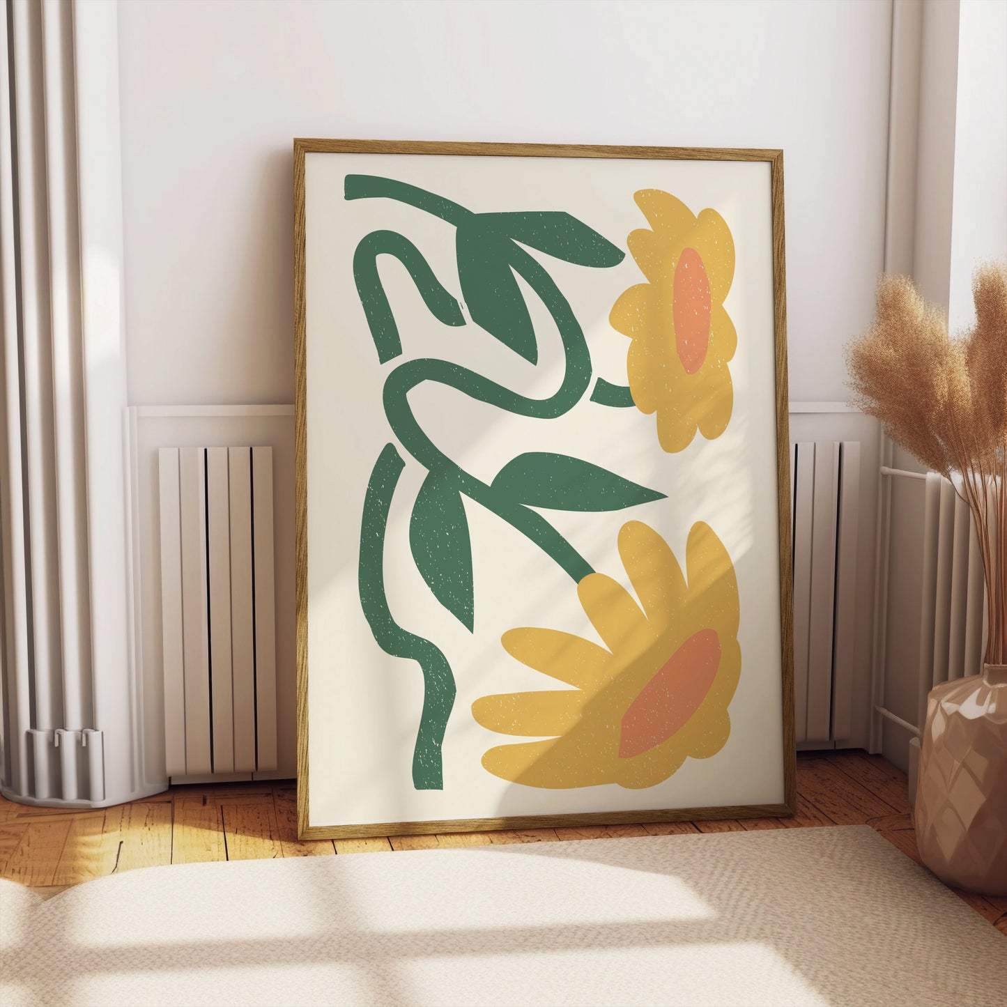 Premium Poster of Vibrant Artistic Floral Design with Yellow Blossoms Posters