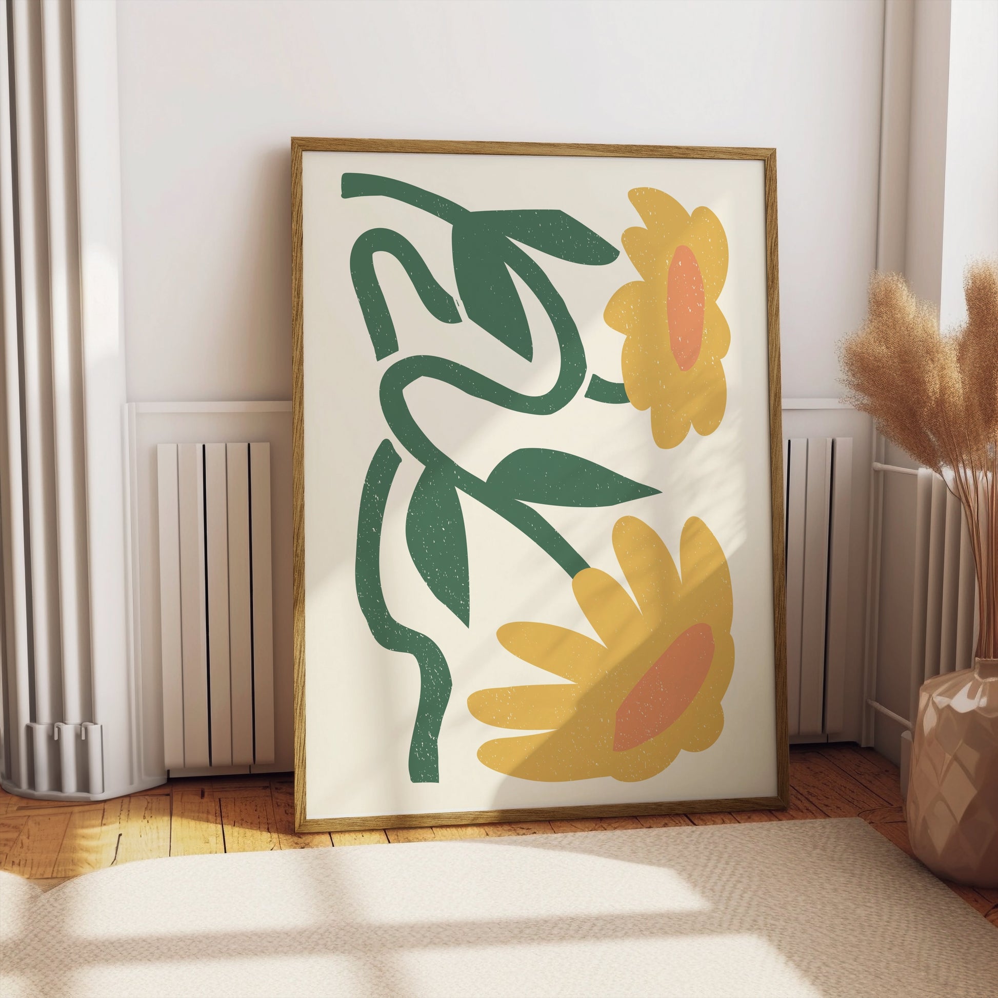 Premium Poster of Vibrant Artistic Floral Design with Yellow Blossoms Posters