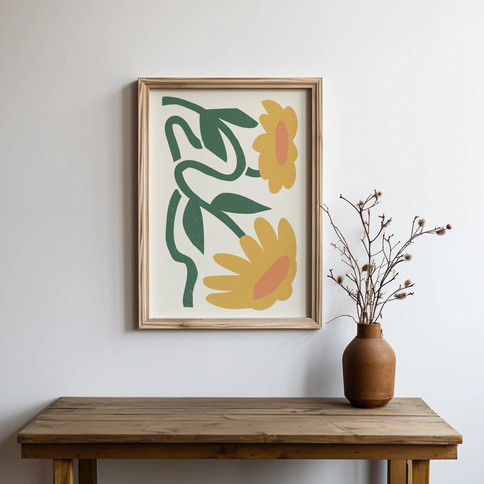 Premium Poster of Vibrant Artistic Floral Design with Yellow Blossoms Posters