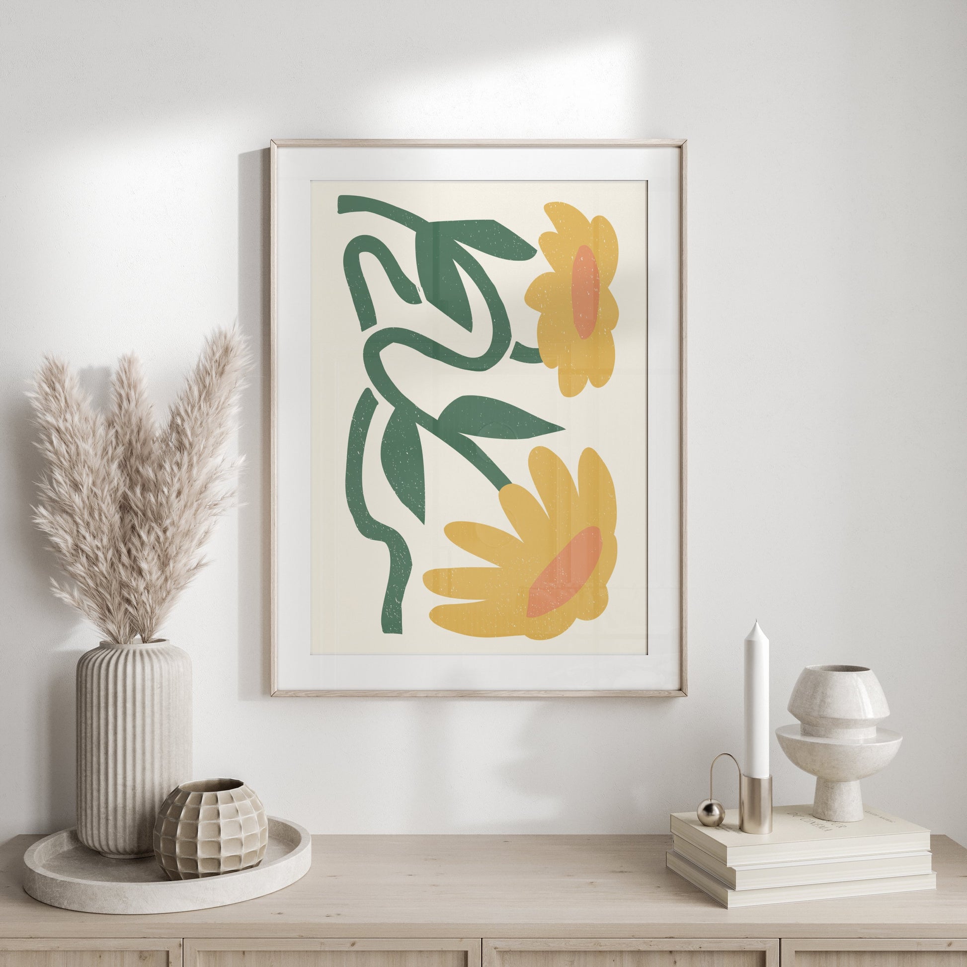 Premium Poster of Vibrant Artistic Floral Design with Yellow Blossoms Posters