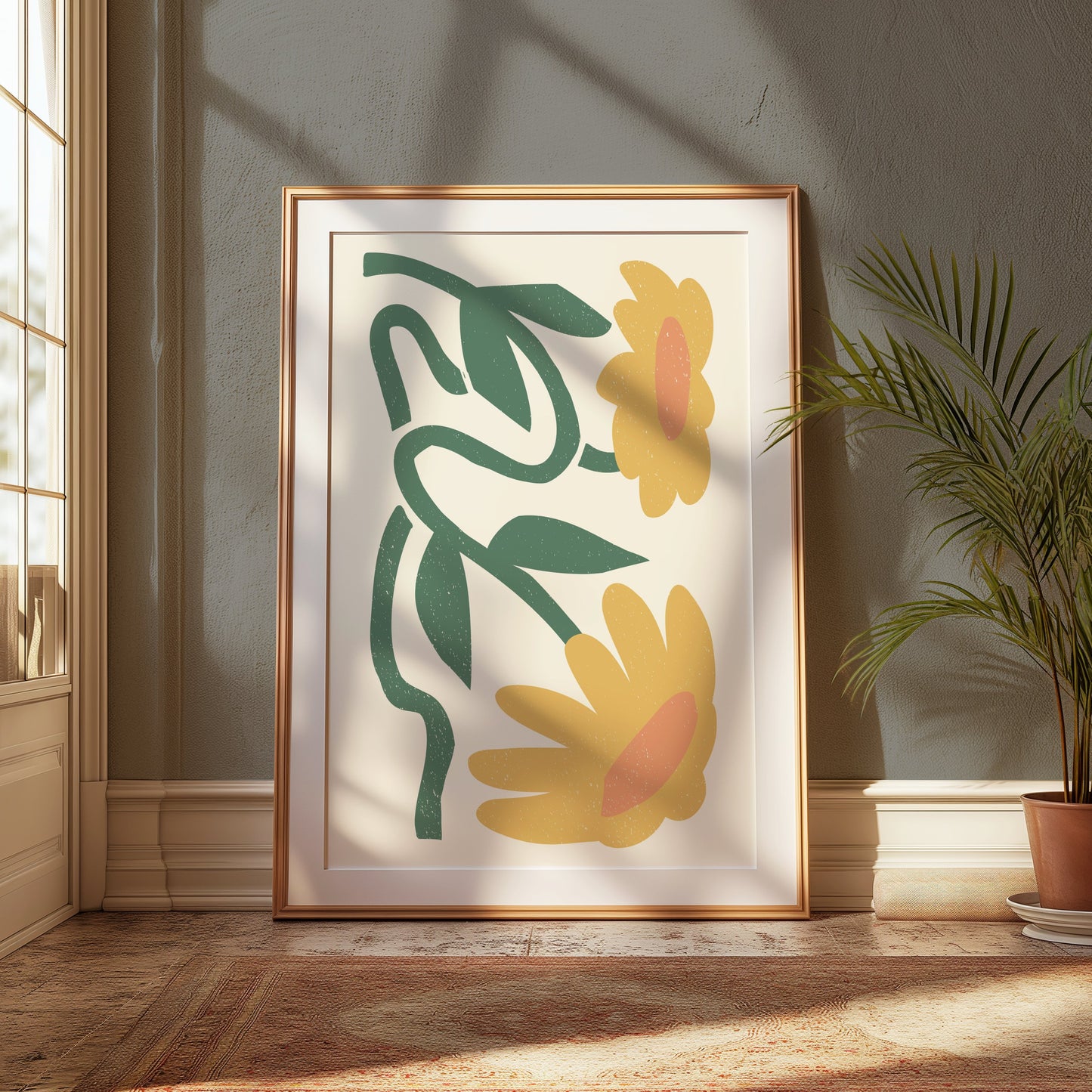 Premium Poster of Vibrant Artistic Floral Design with Yellow Blossoms Posters