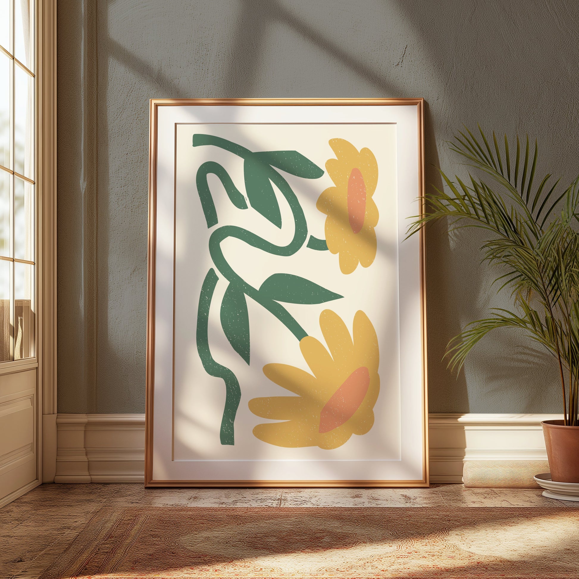 Premium Poster of Vibrant Artistic Floral Design with Yellow Blossoms Posters