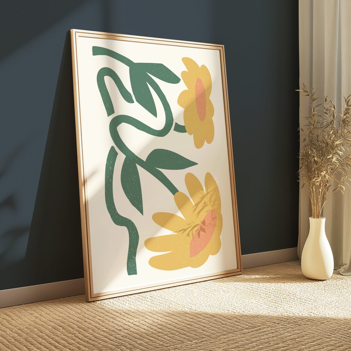 Premium Poster of Vibrant Artistic Floral Design with Yellow Blossoms Posters
