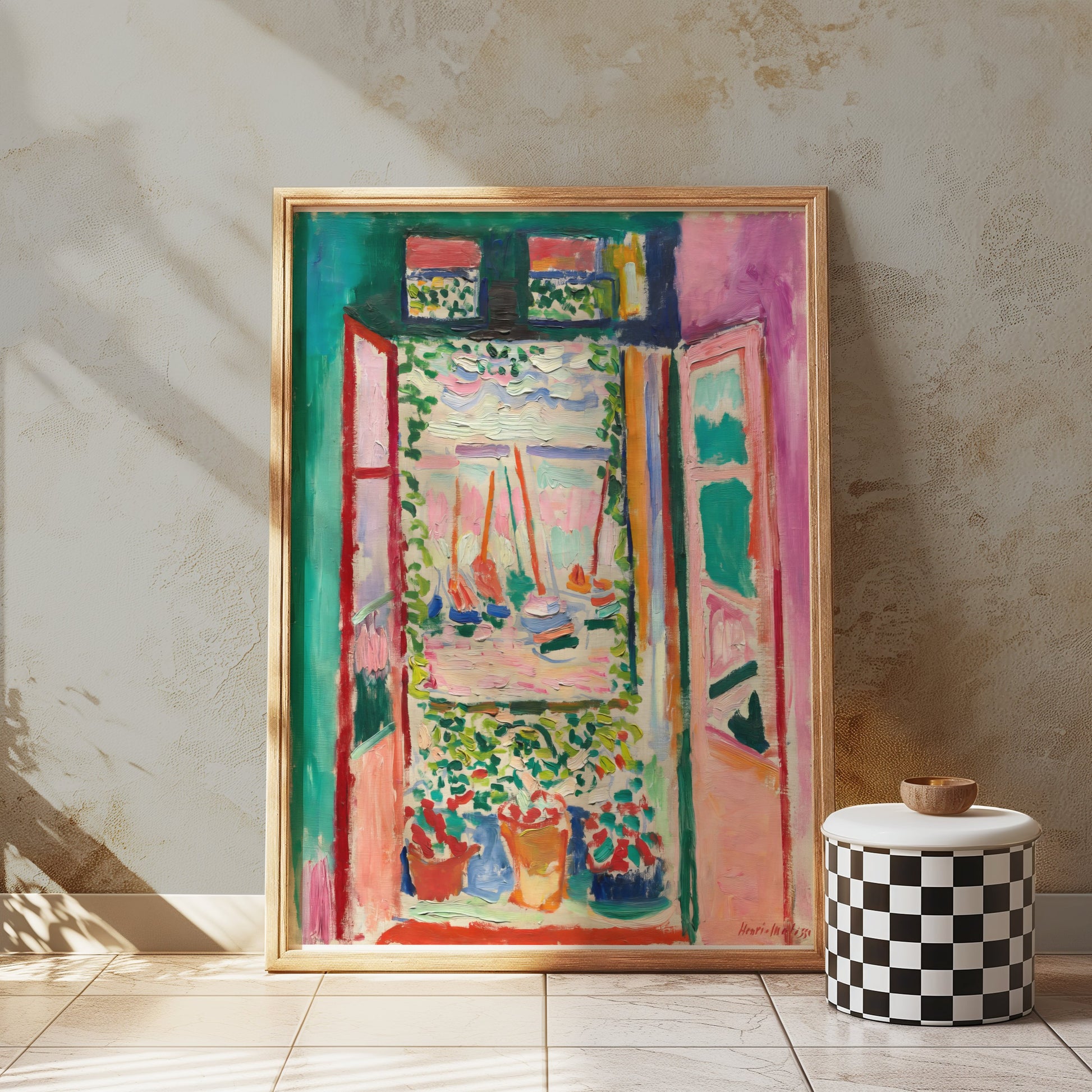 Premium Poster of Vibrant Artistic Open Window View Sailboats Posters