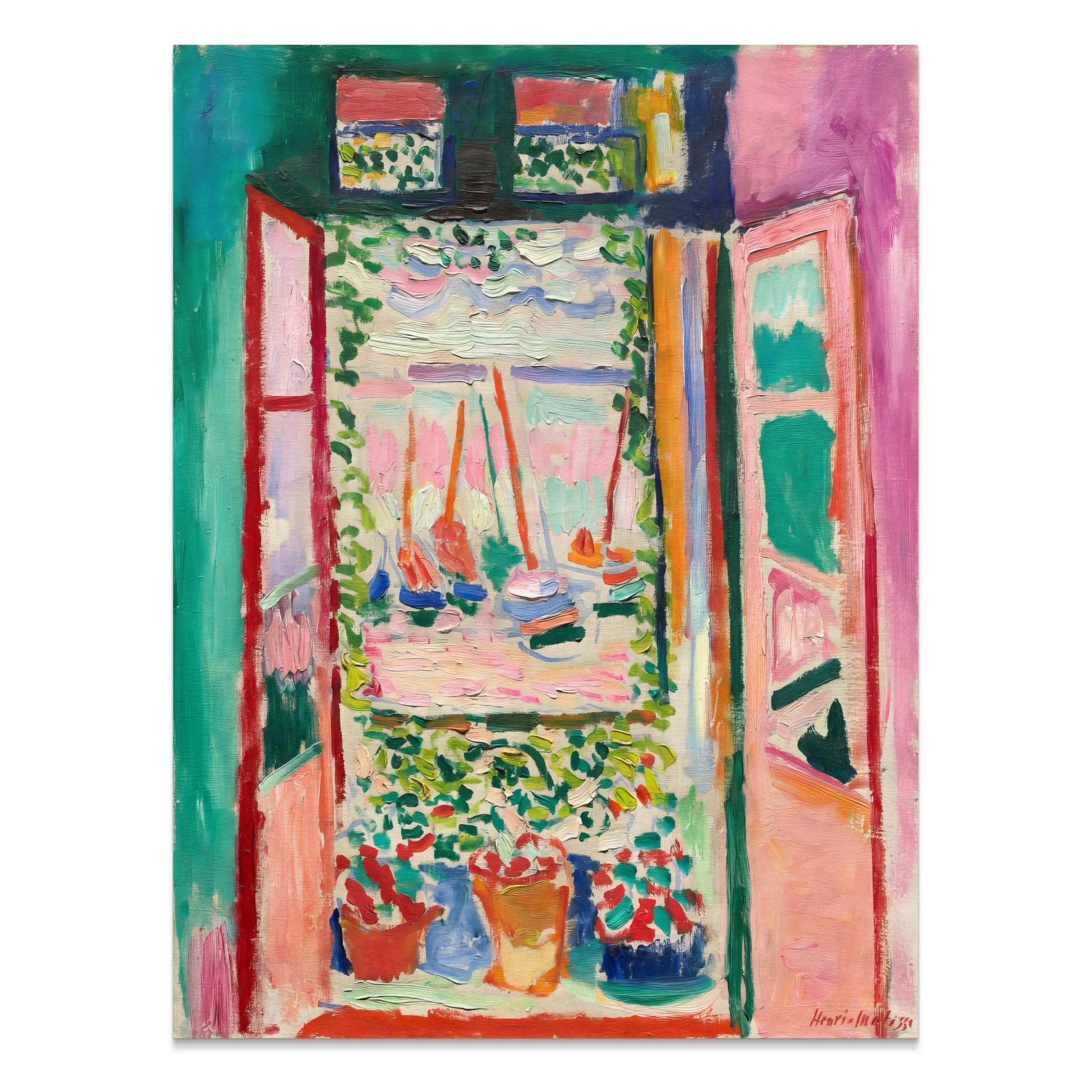 Premium Poster of Vibrant Artistic Open Window View Sailboats Posters