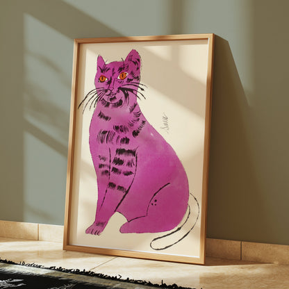 Premium Poster of Vibrant Artwork of a Purple Cat with Orange Eyes Posters