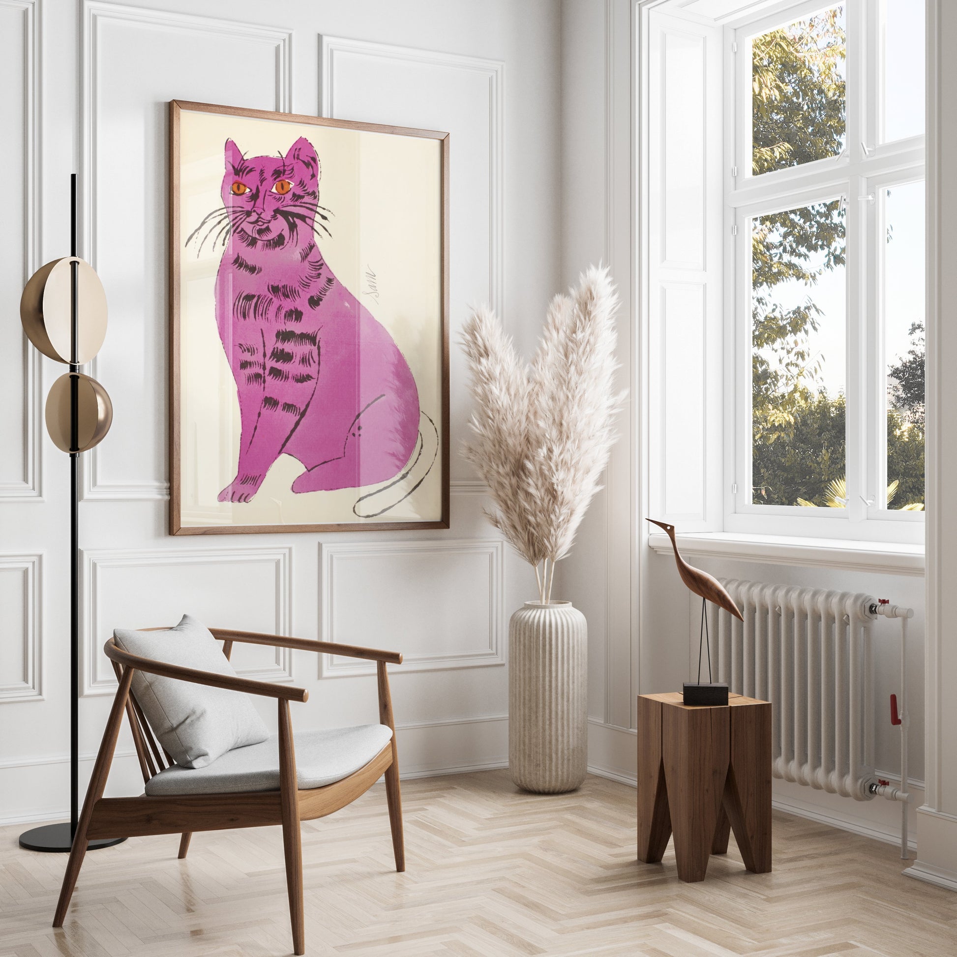 Premium Poster of Vibrant Artwork of a Purple Cat with Orange Eyes Posters