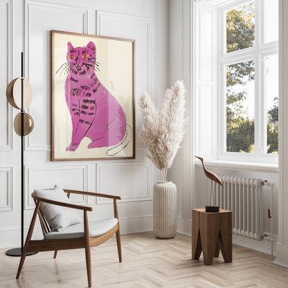 Premium Poster of Vibrant Artwork of a Purple Cat with Orange Eyes Posters