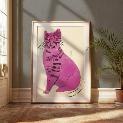 Premium Poster of Vibrant Artwork of a Purple Cat with Orange Eyes Posters