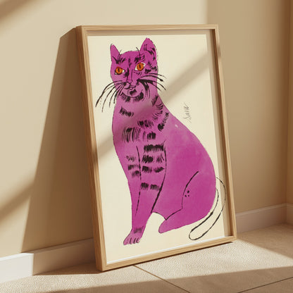 Premium Poster of Vibrant Artwork of a Purple Cat with Orange Eyes Posters