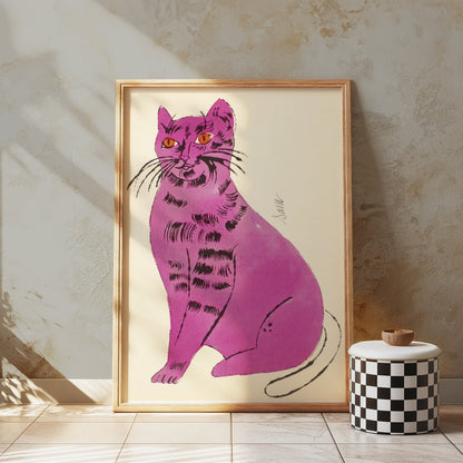 Premium Poster of Vibrant Artwork of a Purple Cat with Orange Eyes Posters