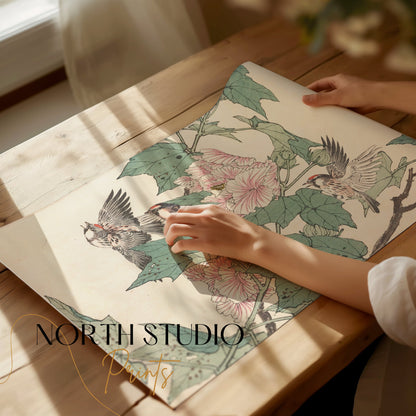 Premium Poster of Vibrant Bird and Flower Art Print Nature Posters