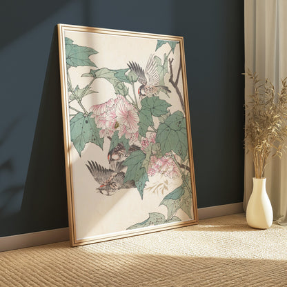 Premium Poster of Vibrant Bird and Flower Art Print Nature Posters