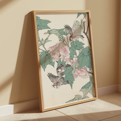 Premium Poster of Vibrant Bird and Flower Art Print Nature Posters