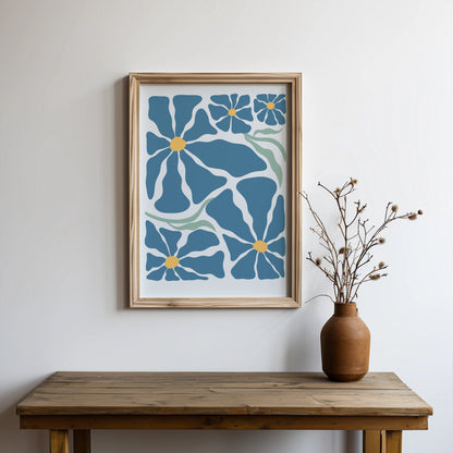 Premium Poster of Vibrant Blue Petals with Yellow Center Art Design Posters