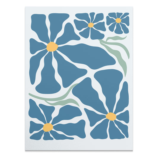 Premium Poster of Vibrant Blue Petals with Yellow Center Art Design Posters
