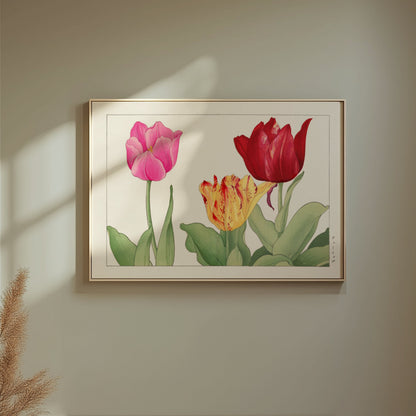 Premium Poster of Vibrant Botanical Print of Three Tulips Posters