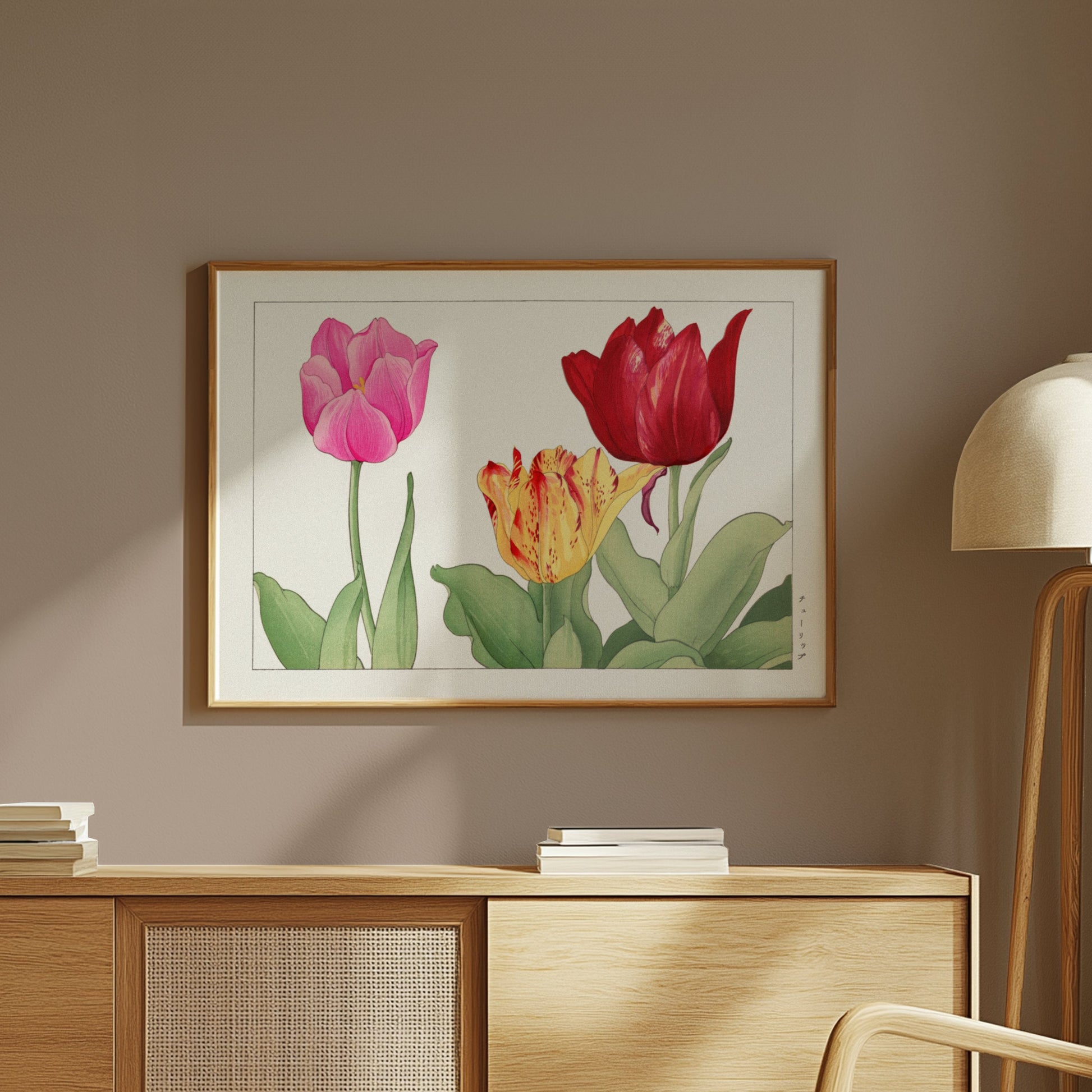 Premium Poster of Vibrant Botanical Print of Three Tulips Posters