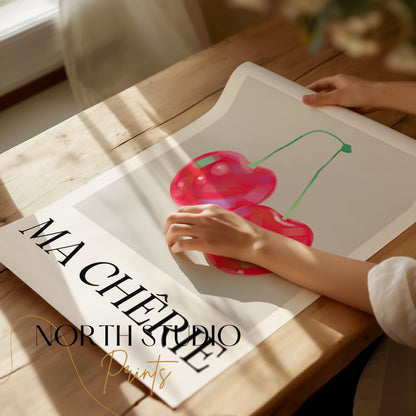 Premium Poster of Vibrant Cherry Image with Ma Chérie Text Posters