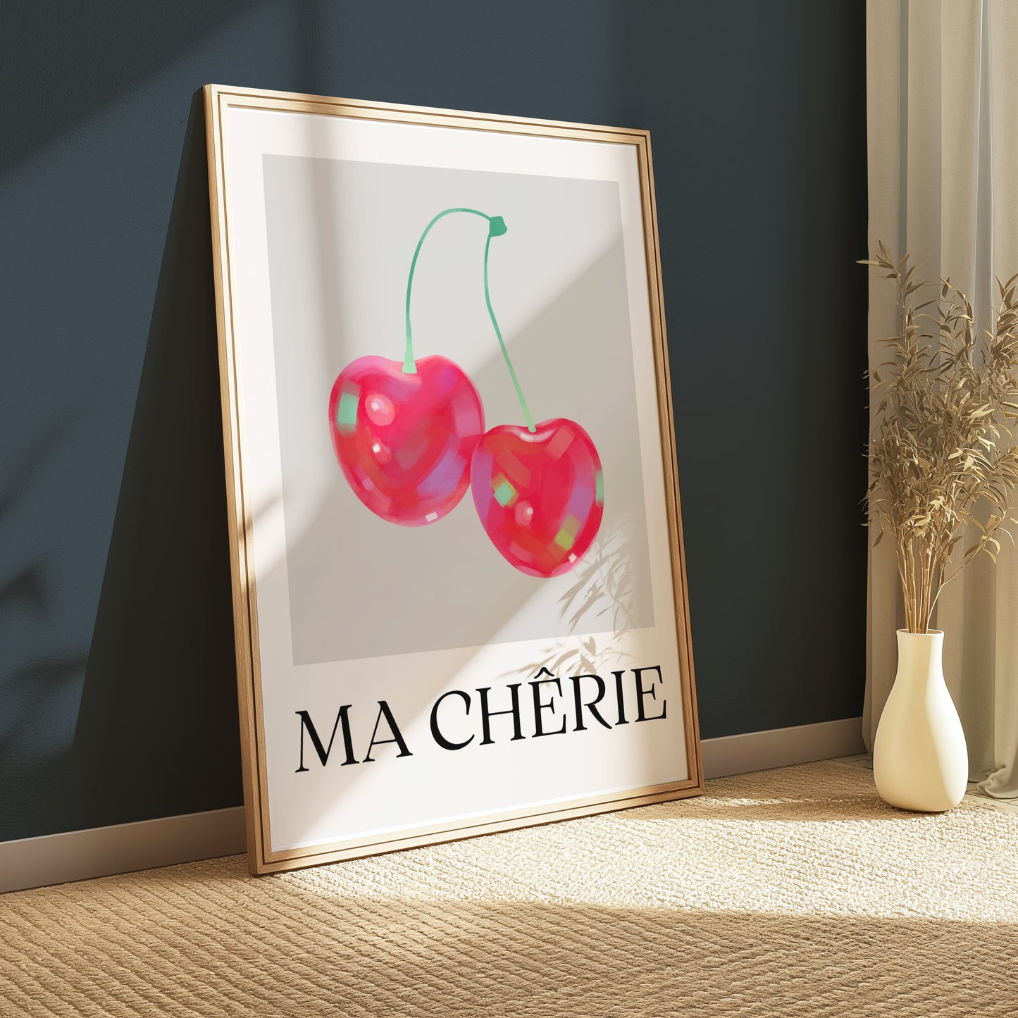Premium Poster of Vibrant Cherry Image with Ma Chérie Text Posters