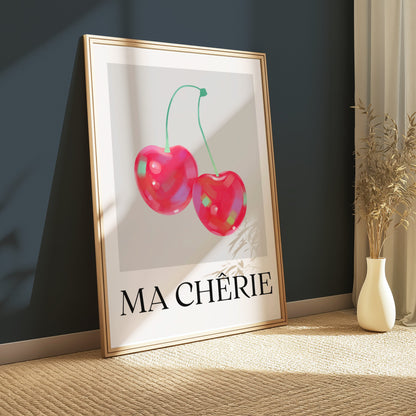 Premium Poster of Vibrant Cherry Image with Ma Chérie Text Posters