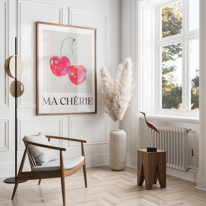 Premium Poster of Vibrant Cherry Image with Ma Chérie Text Posters