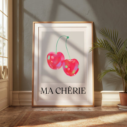 Premium Poster of Vibrant Cherry Image with Ma Chérie Text Posters