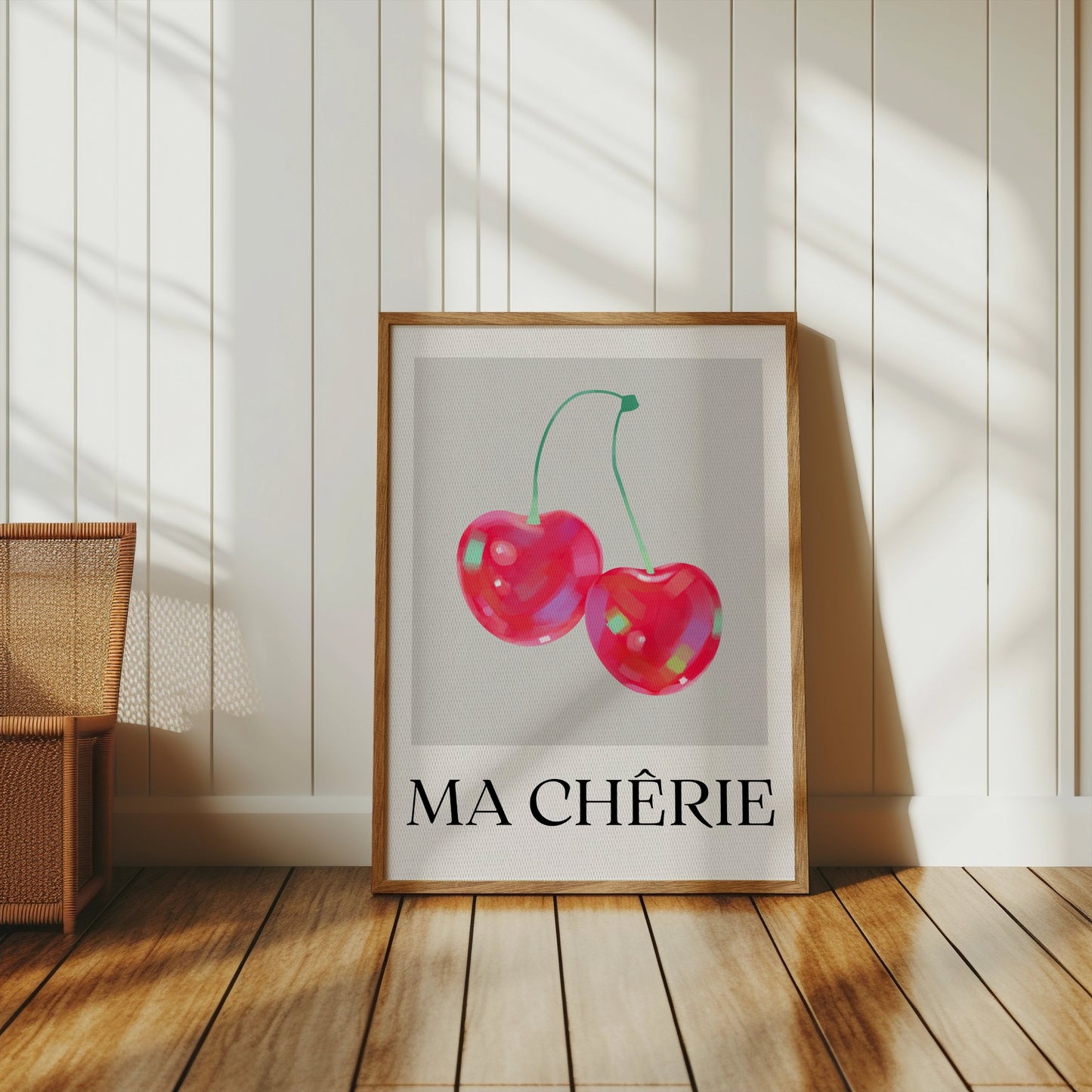 Premium Poster of Vibrant Cherry Image with Ma Chérie Text Posters
