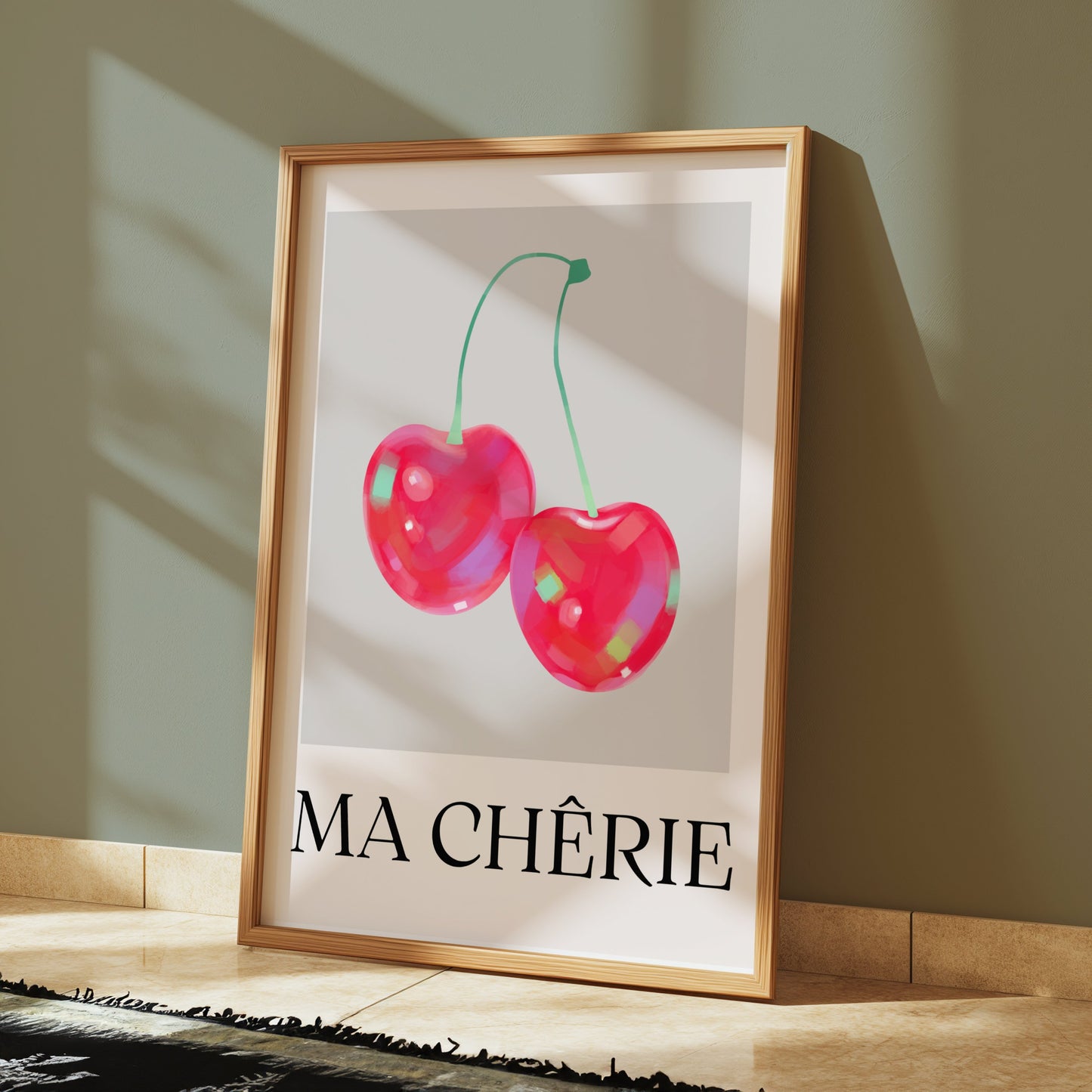 Premium Poster of Vibrant Cherry Image with Ma Chérie Text Posters