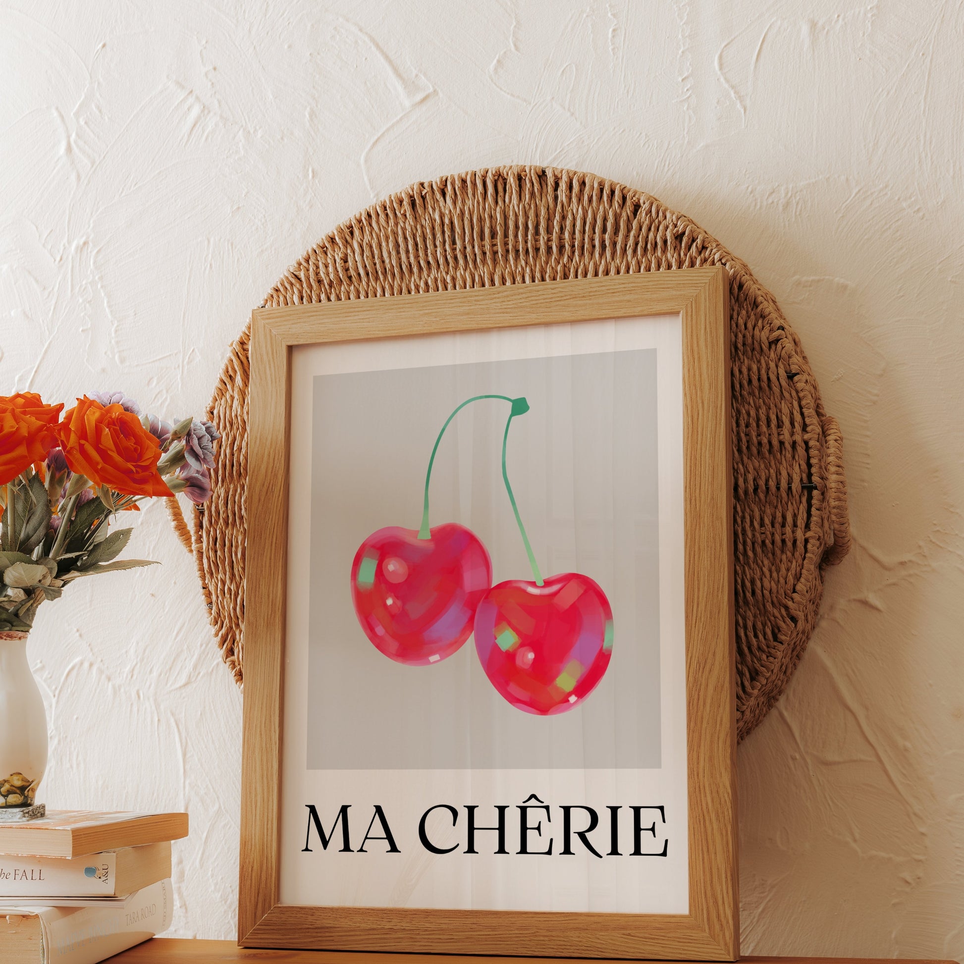 Premium Poster of Vibrant Cherry Image with Ma Chérie Text Posters