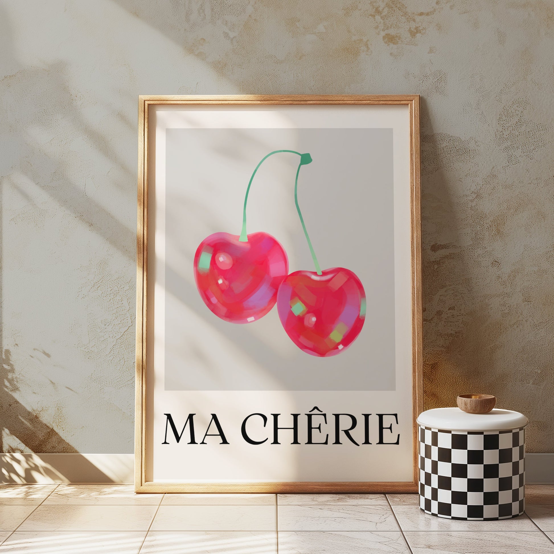 Premium Poster of Vibrant Cherry Image with Ma Chérie Text Posters