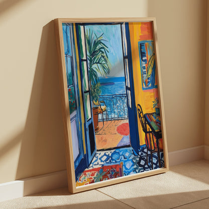 Premium Poster of Vibrant Coastal Scene View from Open Doors Posters