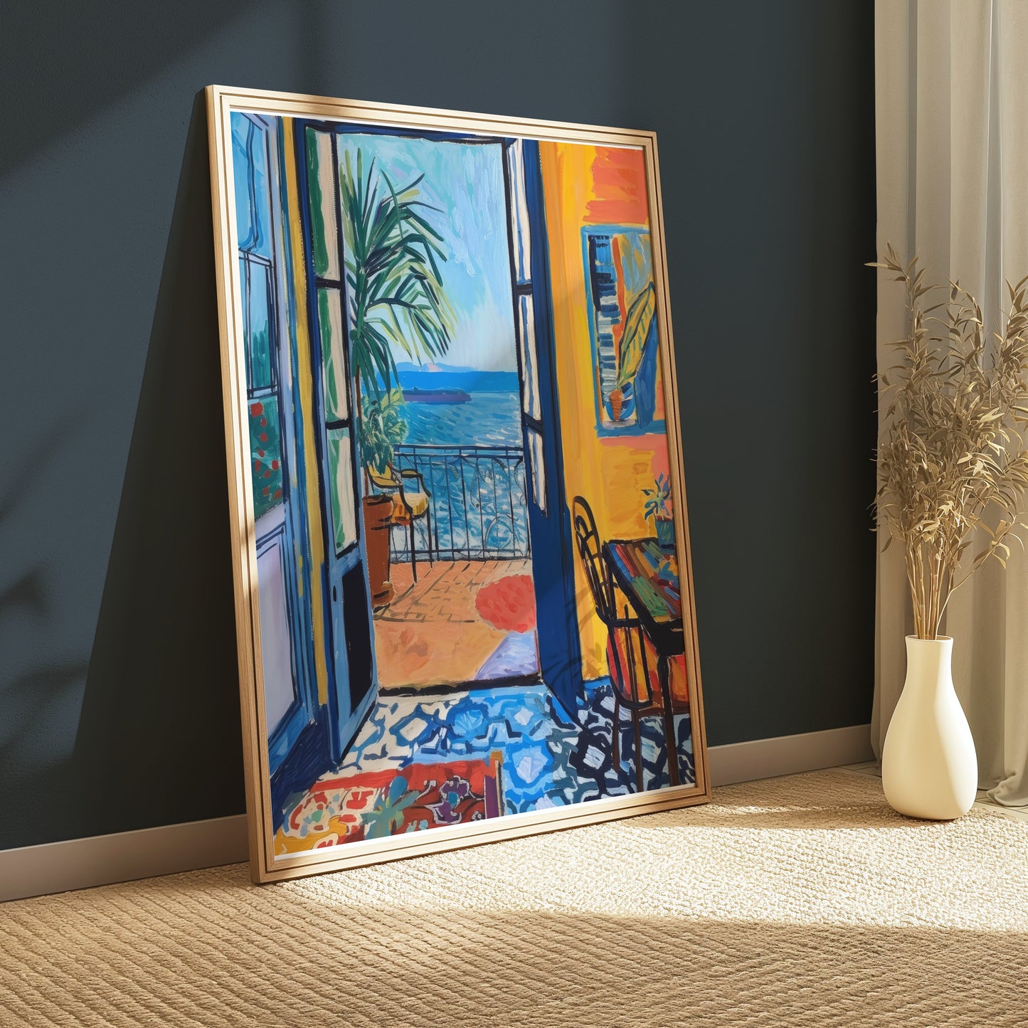 Premium Poster of Vibrant Coastal Scene View from Open Doors Posters