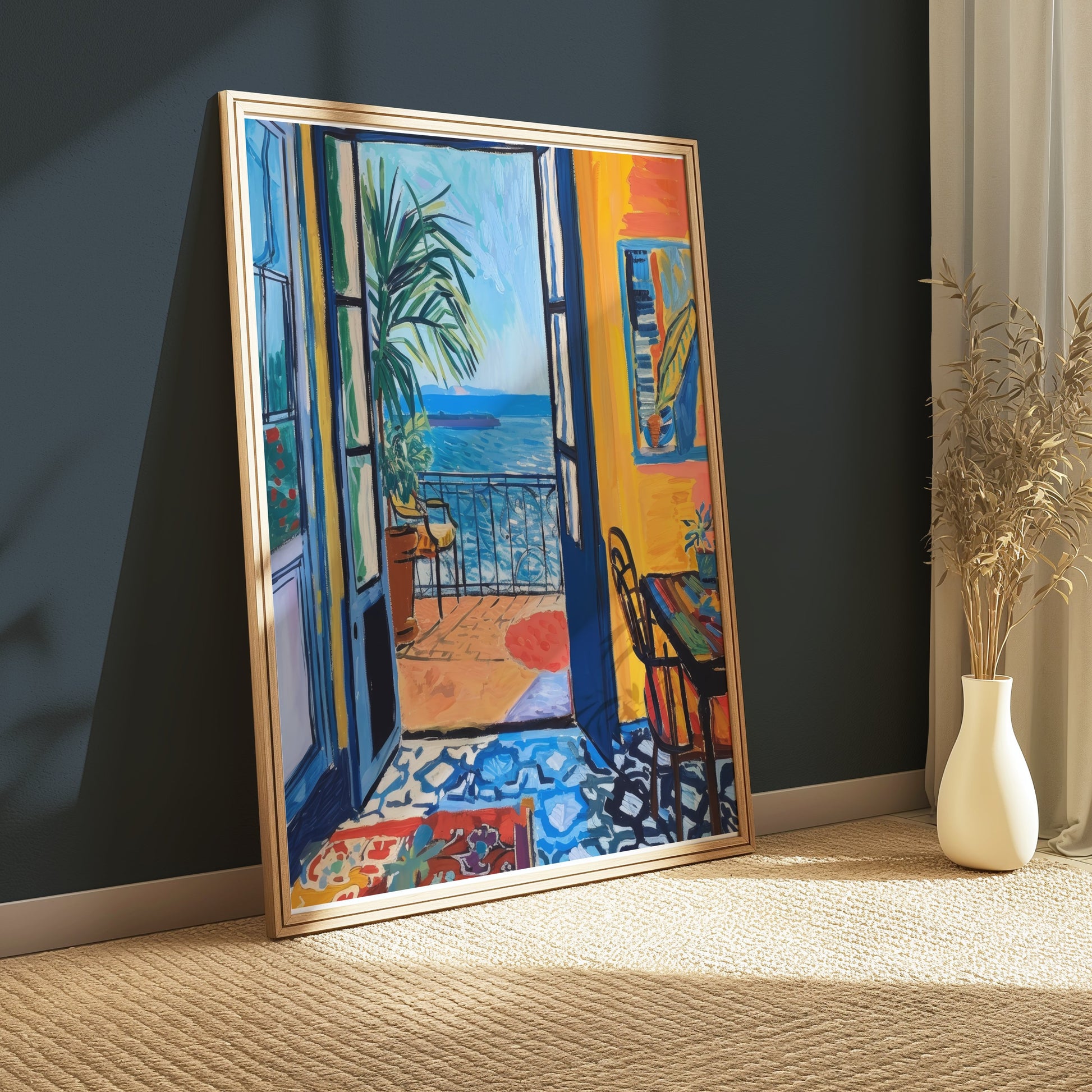 Premium Poster of Vibrant Coastal Scene View from Open Doors Posters