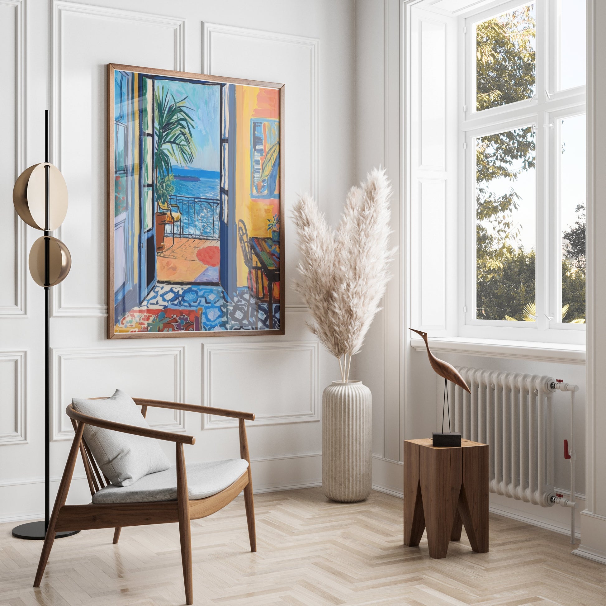 Premium Poster of Vibrant Coastal Scene View from Open Doors Posters
