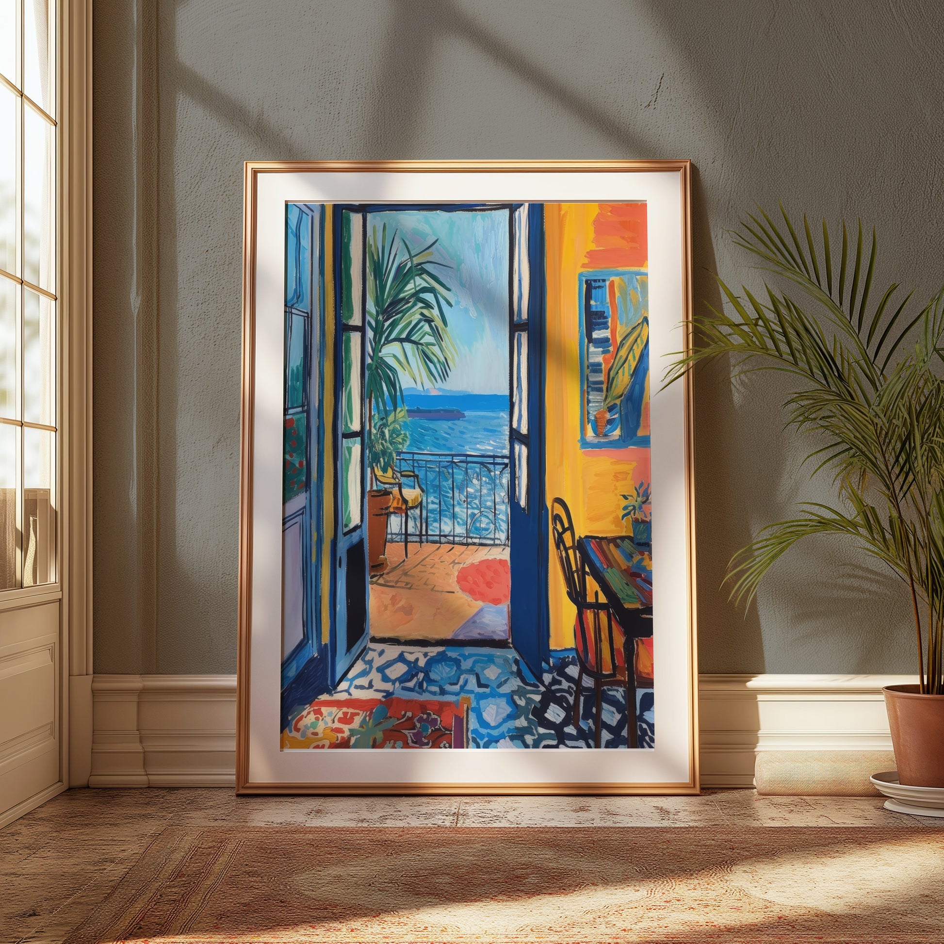 Premium Poster of Vibrant Coastal Scene View from Open Doors Posters