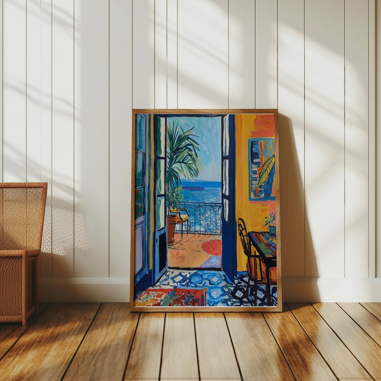 Premium Poster of Vibrant Coastal Scene View from Open Doors Posters