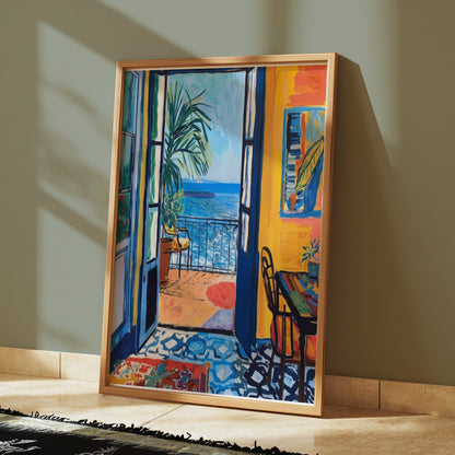 Premium Poster of Vibrant Coastal Scene View from Open Doors Posters