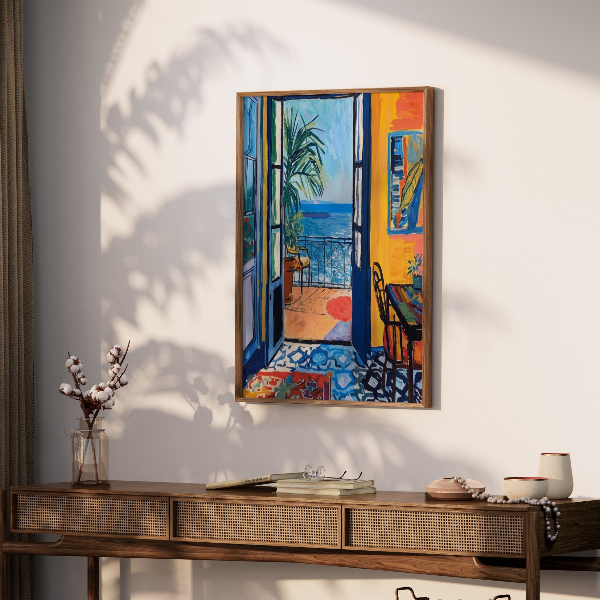 Premium Poster of Vibrant Coastal Scene View from Open Doors Posters