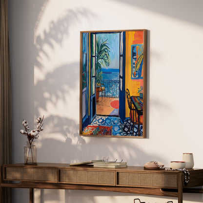 Premium Poster of Vibrant Coastal Scene View from Open Doors Posters