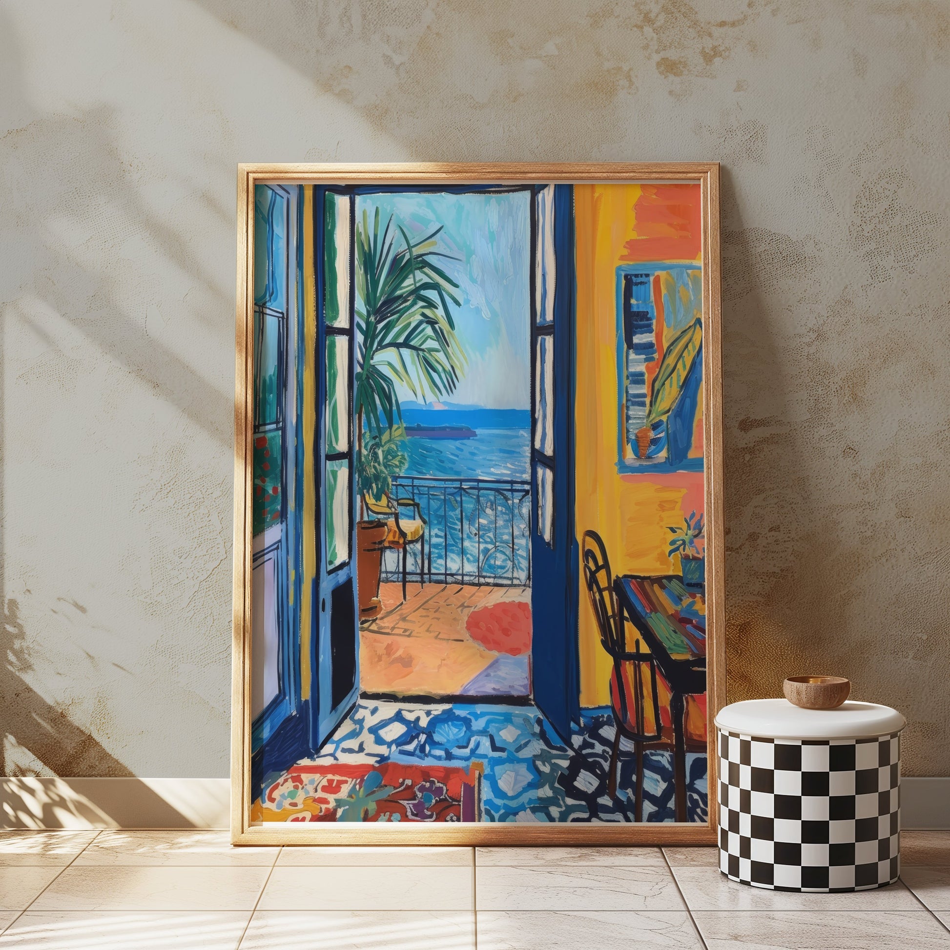 Premium Poster of Vibrant Coastal Scene View from Open Doors Posters
