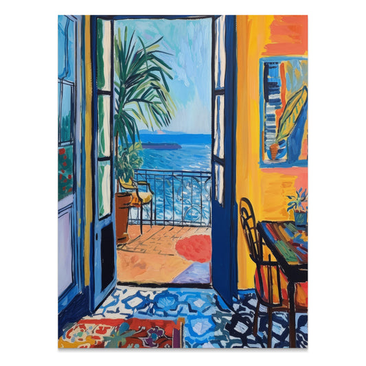 Premium Poster of Vibrant Coastal Scene View from Open Doors Posters