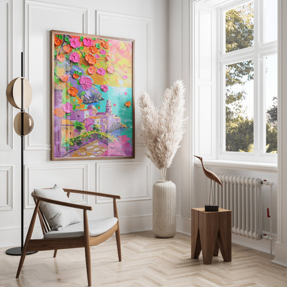 Premium Poster of Vibrant Coastal Town Oil Painting Art Posters