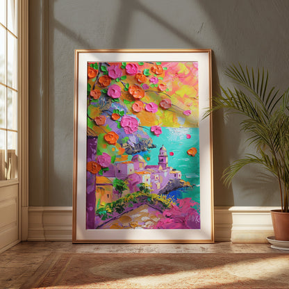 Premium Poster of Vibrant Coastal Town Oil Painting Art Posters