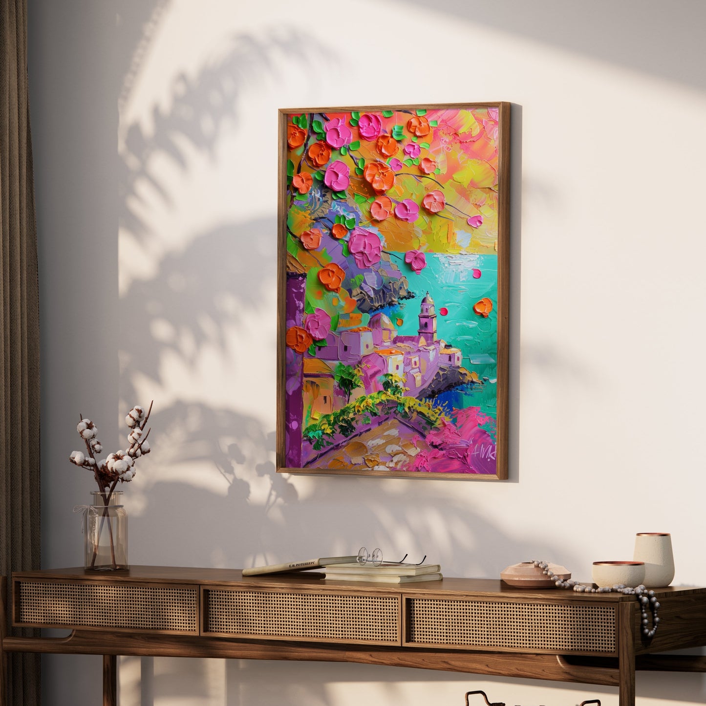 Premium Poster of Vibrant Coastal Town Oil Painting Art Posters