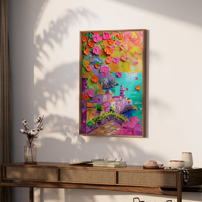 Premium Poster of Vibrant Coastal Town Oil Painting Art Posters