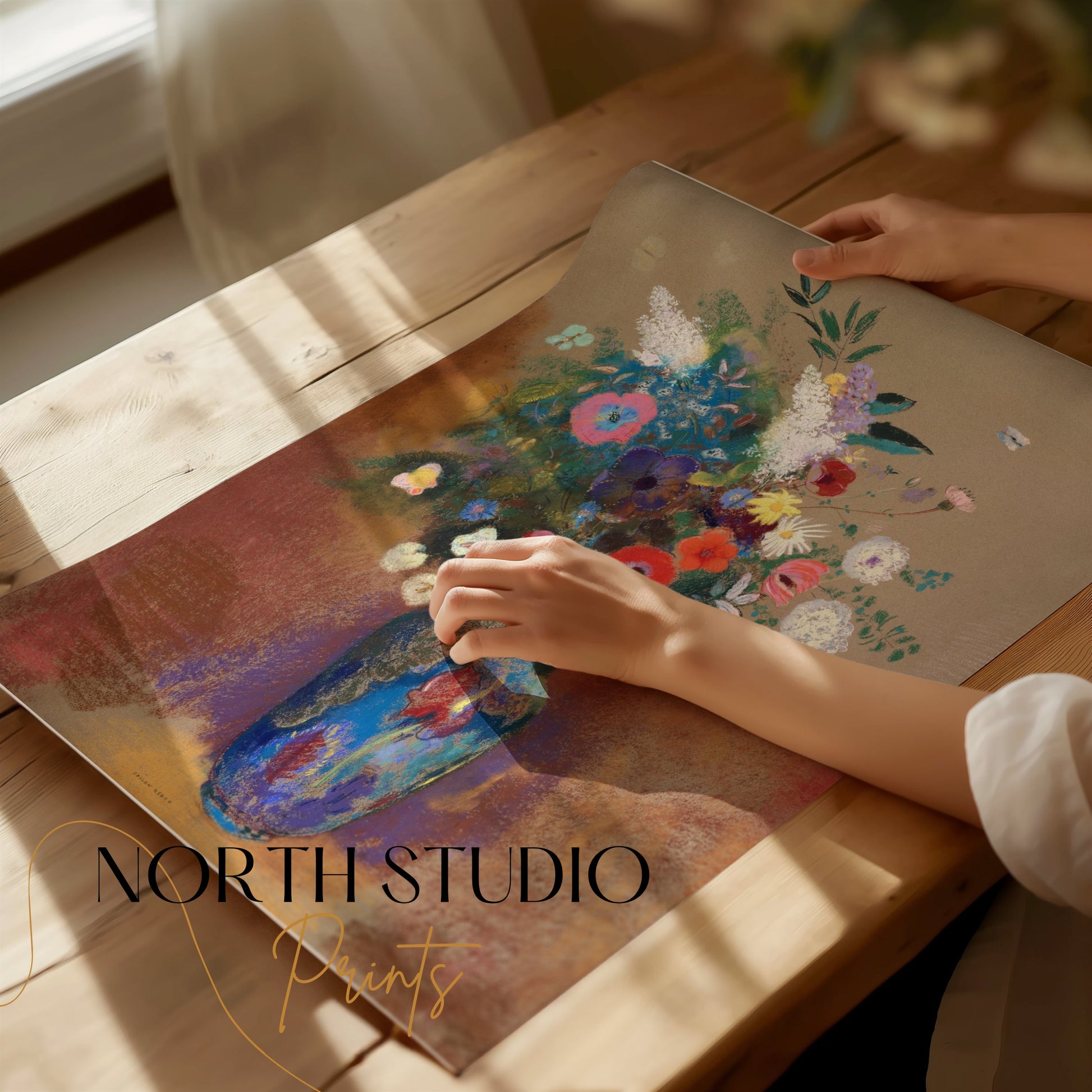 Premium Poster of Vibrant Floral Bouquet in Blue Vase Wall Art Posters