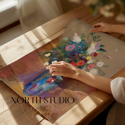 Premium Poster of Vibrant Floral Bouquet in Blue Vase Wall Art Posters