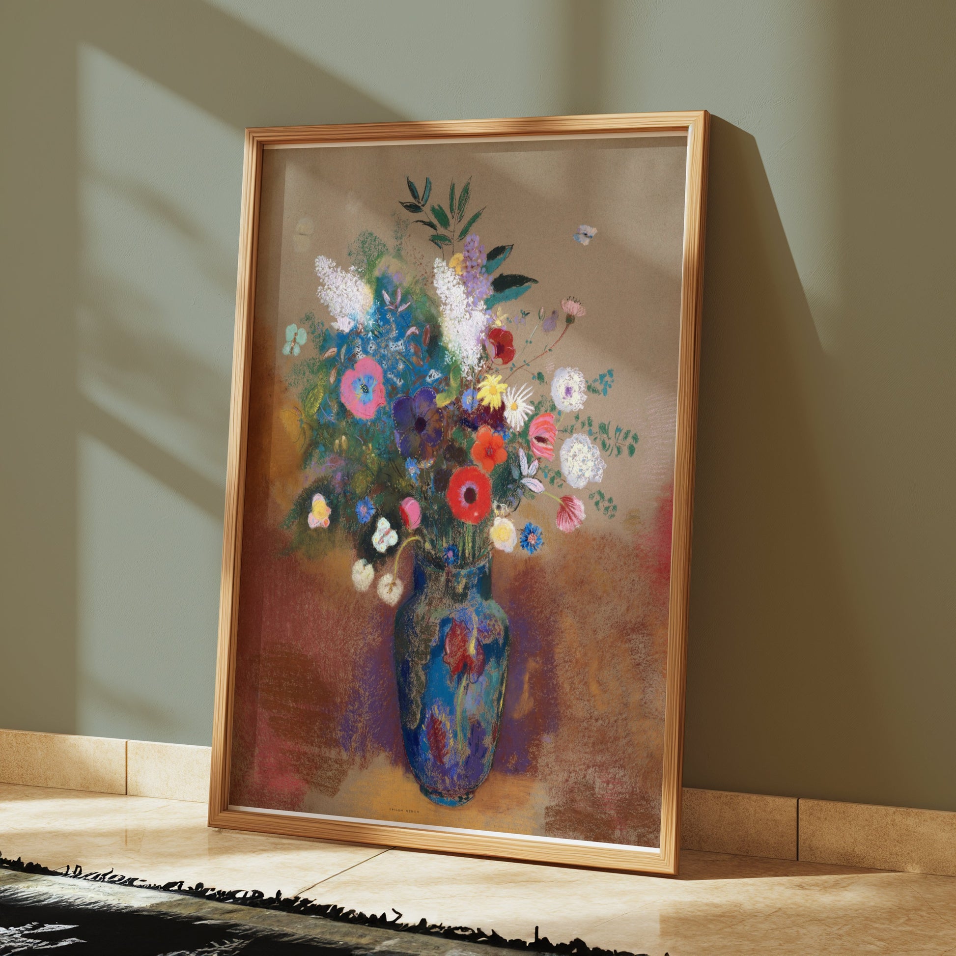Premium Poster of Vibrant Floral Bouquet in Blue Vase Wall Art Posters